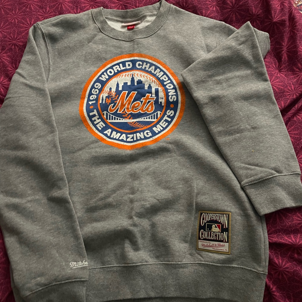 Mitchell & Ness Gray Crewneck Sweater with Patch